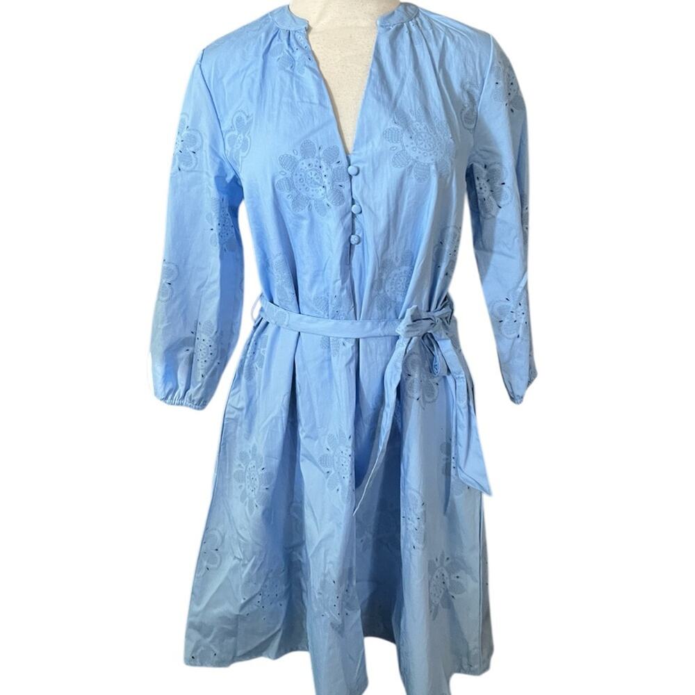 Cynthia Rowley Rubber Embroidery Blue Summer 3/4 Sleeve Mini Dress Size S NWOT - Picture 7 of 12